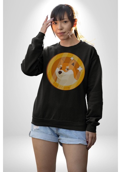 Doge Coin Unisex Siyah Baskılı Sweatshirt Siyah