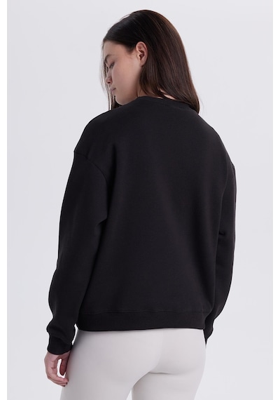 Tudors Kadın Oversize Geniş Kesim Pamuklu Bisiklet Yaka Siyah Sweatshirt-39923 SiYAH