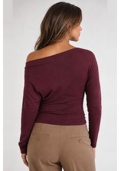 Fashion Friends Asimetrik Yaka Mürdüm Kadın Bluz 26k0057k1