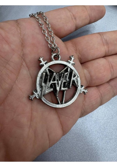 Slayer Pentagram Figürlü Metal Kolye 60 Cm Zincirli Heavy Metal Takı Çok renkli