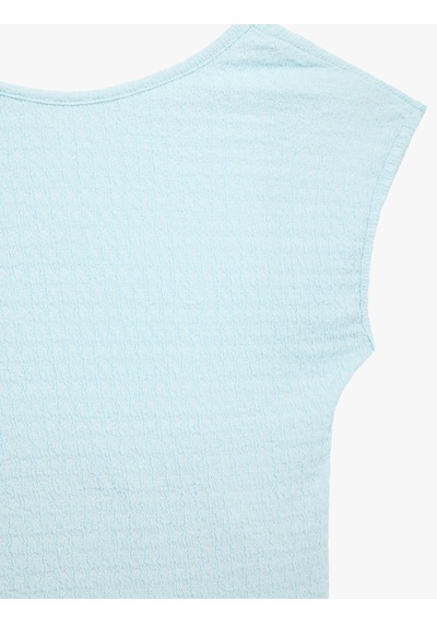 Koton Bürümcük Kumaş Dokulu Slim Fit Kolsuz Sırt Detaylı Crop Tişört Mavi 6sak50421ek