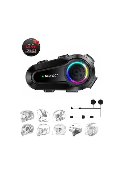 Mioji Mio 120 2x RGB 1000 MAh IPX6 Kask Intercom Motosiklet Bluetooth Kulaklık