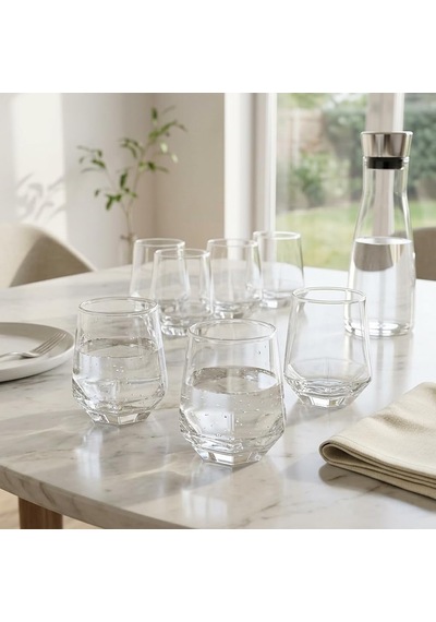 6'li Geometrik Cam Su Ve Meşrubat Bardağı Seti - Modern Kesim Kahve Yanı Bardağı 340 Ml Çok Renkli
