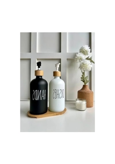 2'li Siyah Beyaz Sıvı Sabunluk Seti - 500 Ml Kapasiteli 12 Izgara