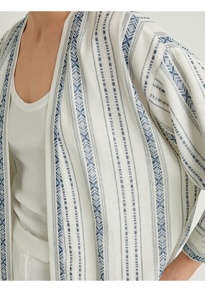 Koton Kimono Geniş Yarım Kollu Cepli Keten Karışımlı Mavi Çizgili 4sak50011pw Mavi Çizgili Mavi