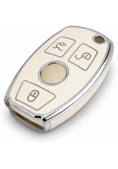 Autohan Keys Mercedes İle Uyumlu 2001-2016 Be Tipi Nano Anahtar Kılıfı, Beyaz, Gümüş Renk