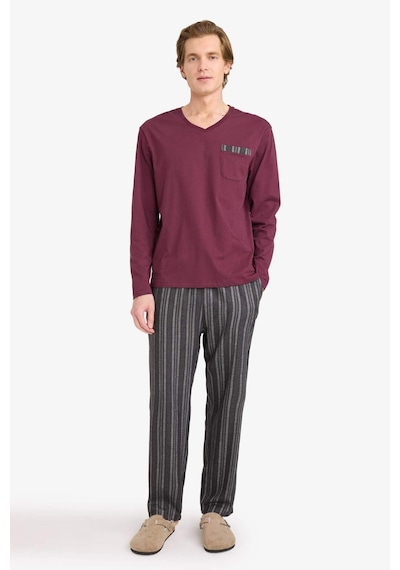 Defacto Regular Fit Çizgili Uzun Kollu 2li Flanel Takım G8179ax26spbr170 Bordo-br170