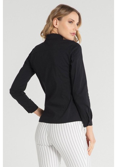 Pera Moda Kadın Basic Gizli Düğme Özellikli Gömlek Siyah
