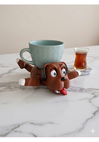 Sevimli Köpek Figürlü 2'si 1 Arada Telefon Standı Ve Bardak Altlığı - 3d Tasarım Kahverengi