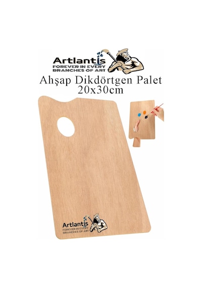 Ahşap Dikdörtgen Palet Naturel 20x30 Cm 1 Adet Orta Boy Ahşap Boya Paleti Resim Boyama Tepsisi Akrilik Guaj Karıştırıcı