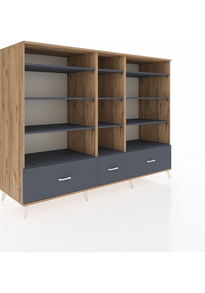 Kronos Dolap 12 Raflı 3 Çekmeceli 220x59x163 Çam-antrasit Çam-antrasit Kronos Dolap 12 Raflı 3 Çekmeceli 220x59x163 Çam-antrasit Çam-antrasit