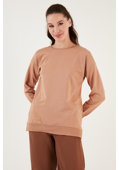 Lela Pamuklu Regular Fit Bisiklet Yaka Basic Bayan Sweat 5863569 Bisküvi