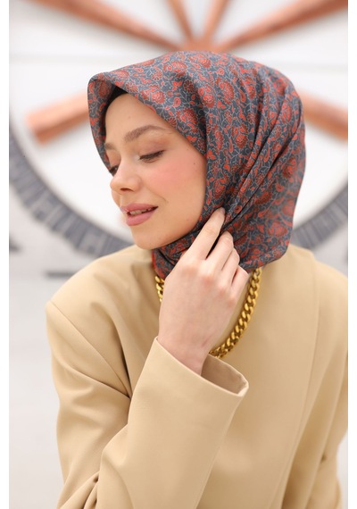 Silk Home Soft Eşarp 73077-19 Arlak Turuncu, Petrol Yeşili, Kiremit Bordo