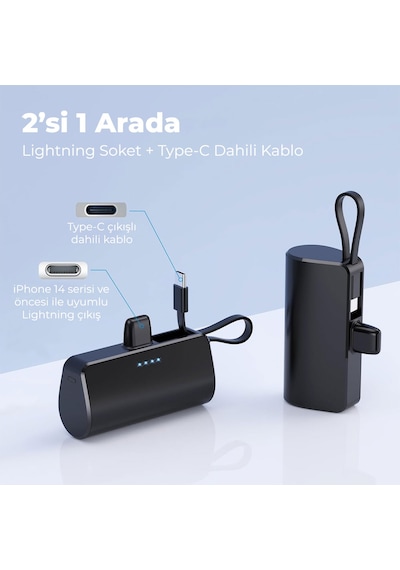 Woyax By Deji Lightning Soketli Dahili Kablo Mini Powerbank