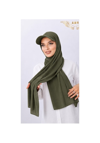 ALDAIYR 2 Adet Şapkalı Boneli Hazır Şal Hijab Sandy Haki - Mavi