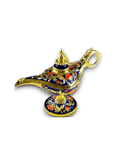 Aladdin Sihirli Lambası Renkli İşlemeli Dekoratif Biblo Alaattin Metal Çelik No:1 - 11x7 CM