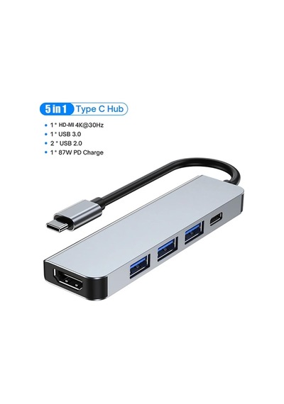 5in1 Type-c To Usb Hub 5 Port Çoklayıcı Laptop Macbook Air İçin Uyumlu Çoğaltıcı Usb 3.0/hdmı/t