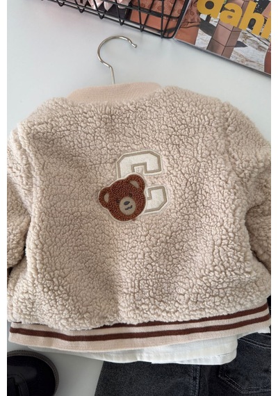 Minigimin Cicileri Bear Aplike Detaylı Peluş Hırkalı Erkek Bebek 3 Lü Takım - Bej