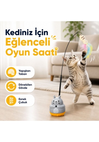 1 Adet Kedi Figürlü Dönen Peluş Balıklı Olta Oyuncağı
