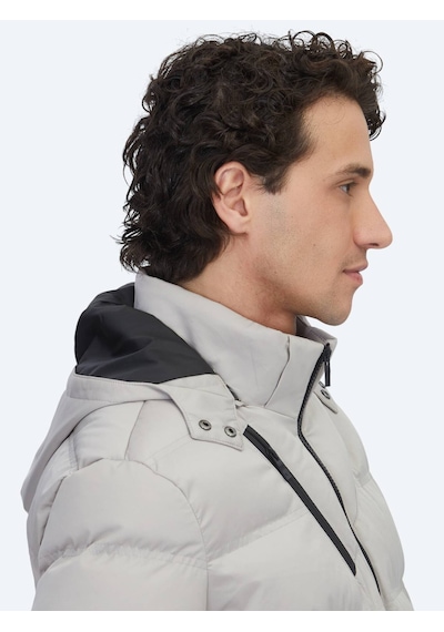 Kip Bej Regular Fit Kapüşonlu Casual Dokuma Mont