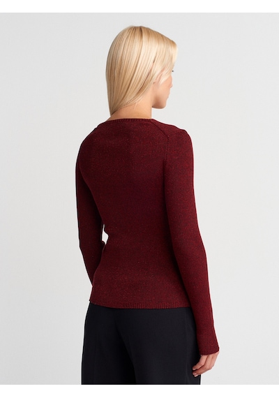 Dilvin 10803 V Yaka Simli Triko Kazak-bordo Bordo