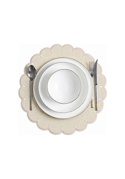 Nakışlı Deri Amerikan Servis 2'li Set Çift Taraflı Yuvarlak Supla 40x40 Cm Almada Bej