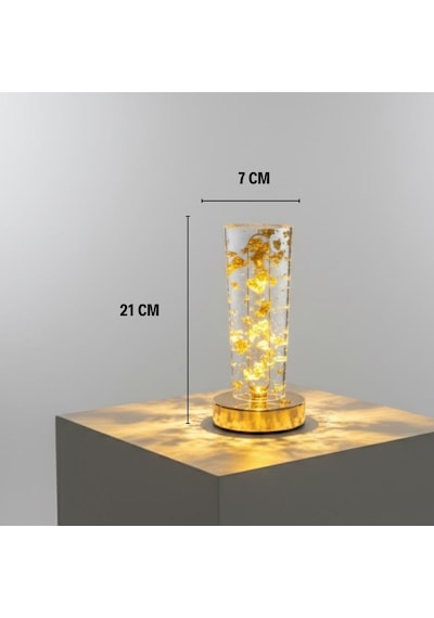 Silindirik Kristal Altın Toz Model Led Masa Lambası Gold Tabanlı, Dokunmatik, 3 Renk Işık Modlu, Şarjlı Modern Dekoratif Gece Lambası 5570 Beyaz