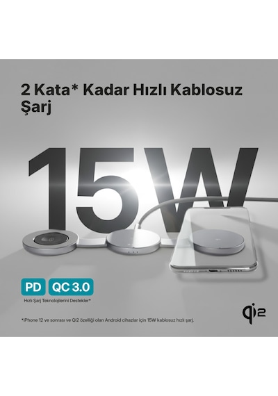 Ttec AirCharger Trio Pro Qi2 MagSafe 15 W iPhone - Android 3’ü 1 Arada Katlanabilir Kablosuz Hızlı Şarj Pedi