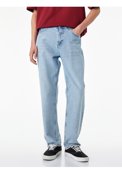 Koton Pamuklu Normal Bel Vintage Straight Fit Jean Pantolon Açık İndigo 6sam40319nd