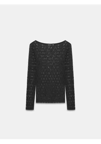Dilvin 32763 Kayık Yaka Dantel Top-siyah