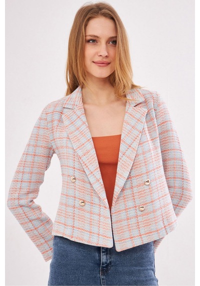 Armonika Kadın Çok Renkli Kruvaze Yaka Tüvit Crop Ceket Arm-24k001014