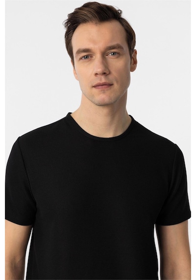 Süvari Siyah Slim Fit Armürlü Bisiklet Yaka Tişört-37339 Siyah Süvari Siyah Slim Fit Armürlü Bisiklet Yaka Tişört-37339 Siyah