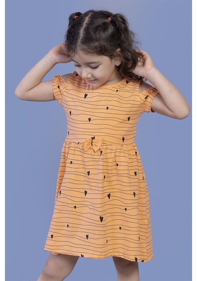 Toontoy Kız Çocuk Kalp Desenli Kolları Detaylı Elbise Açık Pembe