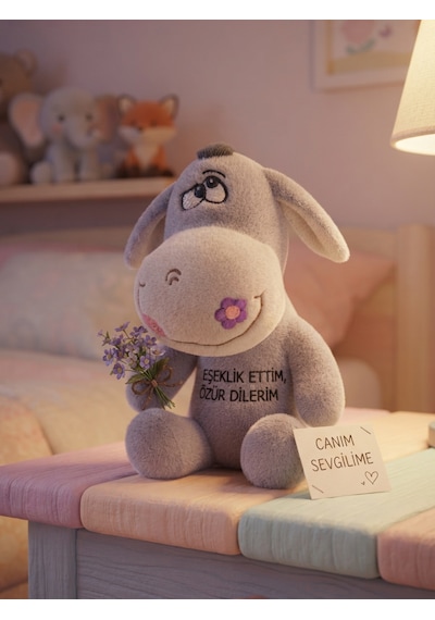 Peluş Eşek-eşeklik Ettim Özür Dilerim-25 Cm Gri