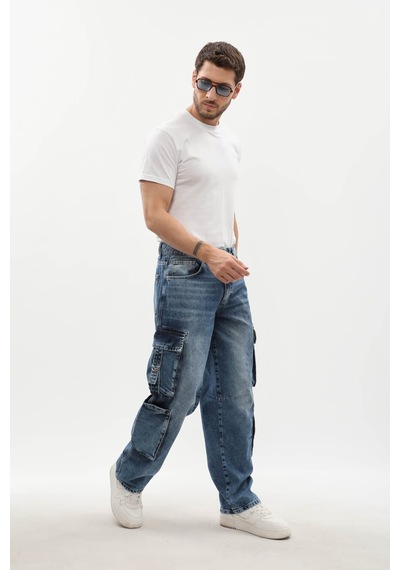 Banny Jeans Erkek Kargo Cepli Jean Pantolon Mavi