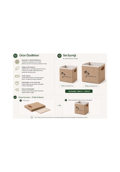S+m 2li Jüt Saklama Kutusu Seti 20x20x20 Ve 25x25x25 Cm Dolap İçi Raf Düzenleyici Organizer Sepet Doğal