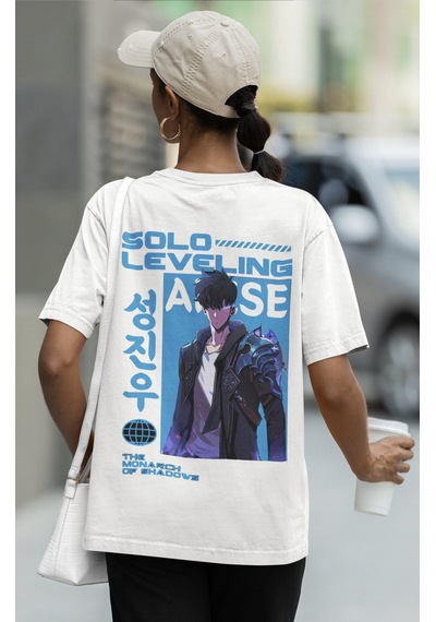 Solo Leveling Arise Sırt Baskılı Unisex Oversize Anime Karakteri Beyaz