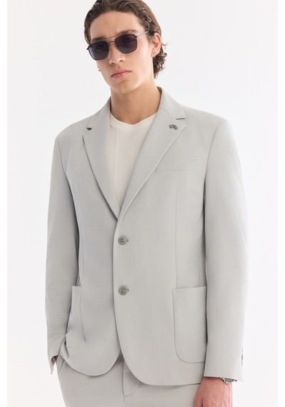 Avva Erkek Gri Mono Yaka Torba Cepli Çift Yırtmaç Astarsız Bi-stretch Comfort Fit Ceket A61y4012