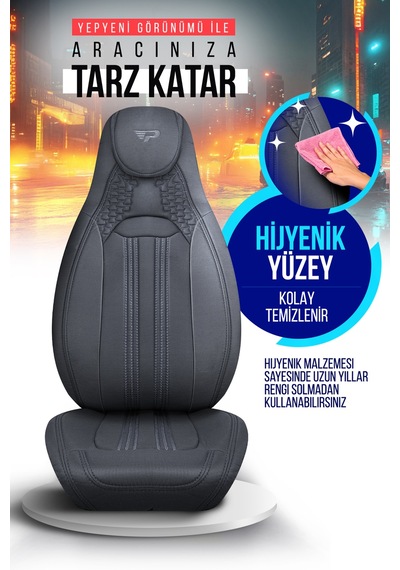 Füme - Füme Panda Hunter Lacoste Kumaş Ortopedik Destekli Oto Koltuk Kılıfı-tam Set