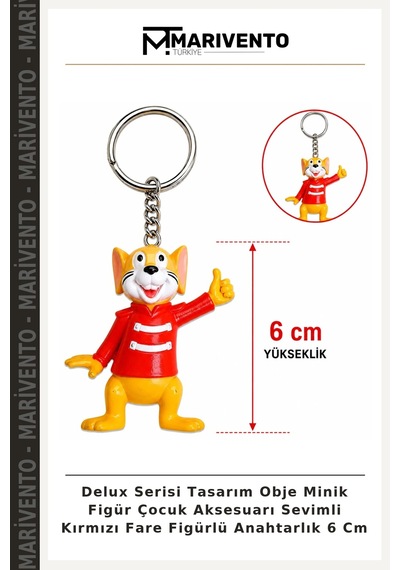 Delux Serisi Tasarım Obje Minik Figür Çocuk Aksesuarı Sevimli Kırmızı Fare Figürlü Anahtarlık 6 Cm