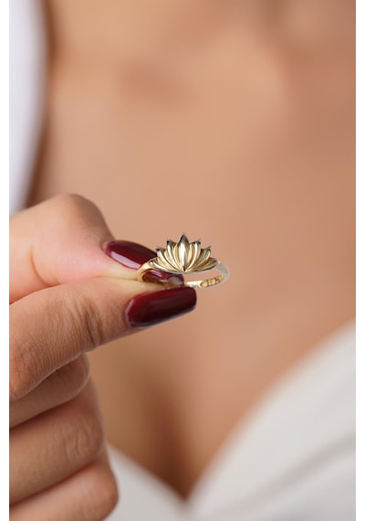 14 Ayar Altın Lotus Çiçeği Yüzük Yzk6752 Sarı Altın