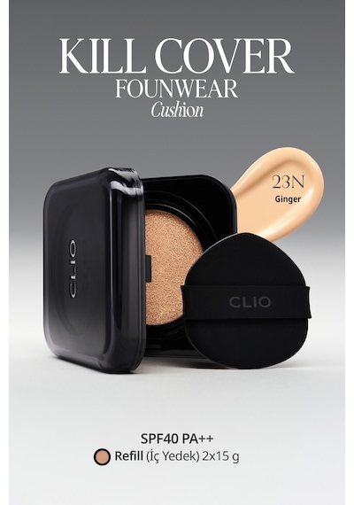 Cıca İçerikli, Yüksek Kapatıcı Yarı Mat Clıo Kill Cover Founwear Cushion Set 23n Ginger Spf40pa++ 23n Ginger
