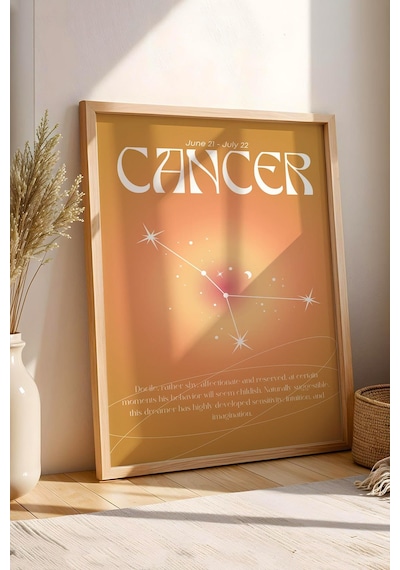 Cancer Yengeç Burcu Çerçeveli Tablo Aura Enerji Renkleri Astrolojik Takım Yıldızı Sembolü
