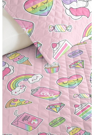 Evimde Bambaşka Pembe Unicorn Gökkuşağı Kız Çocuk Pike Takımı - Pastel Bebek Odası Yatak Örtüsü - 160x220 CM Evimde Bambaşka Pembe Unicorn Gökkuşağı Kız Çocuk Pike Takımı - Pastel Bebek Odası Yatak Örtüsü - 160x220 CM