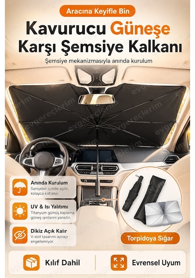 Araç Oto Araba Güneşlik Şemsiye Tip Ön Cam Güneş Önleyici Katlanabilir Güneşlik Şemsiyesi