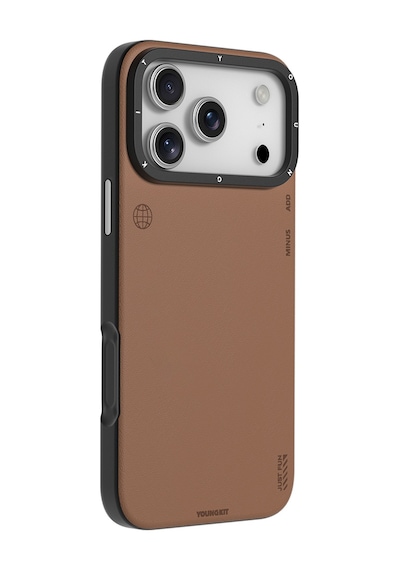 Apple Uyumlu iPhone 17 Pro Max Kılıf M-safeli Basit Mat Deri Desenli Youngkit Tech Fashion Seri Kapak Kahverengi Kahverengi