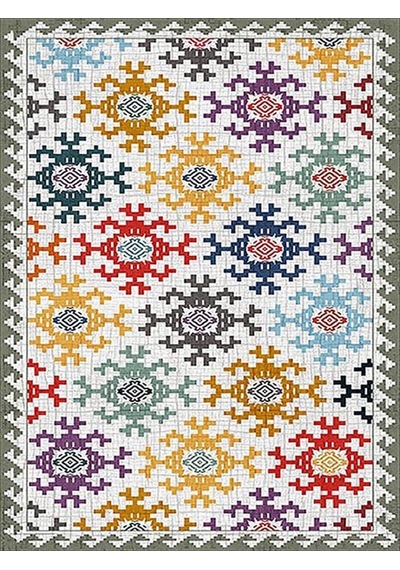 Kaymaz Tabanlı Yıkanabilir Dijital Baskı Çocuk Halısı Kilim Desen Çok Renkli