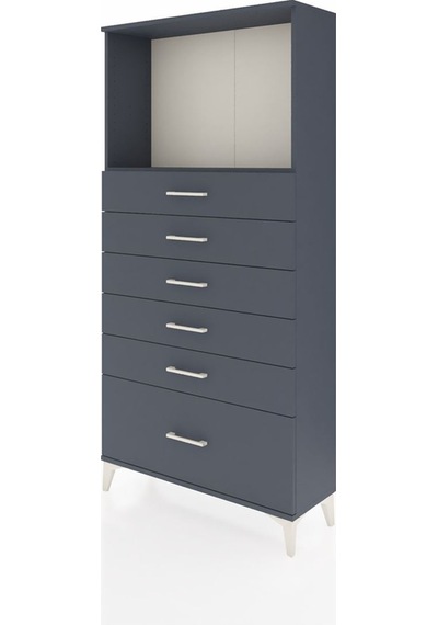 Arges Dolap Tek Raflı 6 Çekmeceli 88x30x182 Antrasit-antrasit Antrasit
