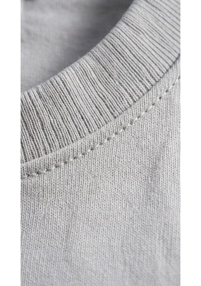 Plus Scorpion T02 Kol Katlama Erkek Slim Fit Basic Tişört Bisiklet Yaka, Düz Kumaş, Yazlık Model Gri