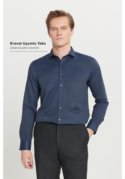 AC&Co / Altınyıldız Classics Erkek LACI Kolay Ütülenebilir Slim Fit Dar Kesim İtalyan Yaka Armürlü Gömlek Lacivert AC&Co / Altınyıldız Classics Erkek LACI Kolay Ütülenebilir Slim Fit Dar Kesim İtalyan Yaka Armürlü Gömlek Lacivert